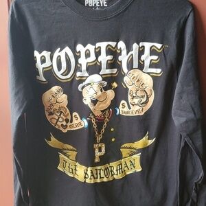 Popeye the Sailor man black LS Tee shirt size Small